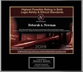 Highest Possible Rating in Both Legal Ability & Ethical Standards | AV | AV Preeminent | Deborah A. Newman | 2019