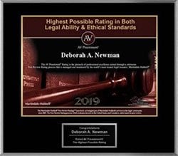 Highest Possible Rating in Both Legal Ability & Ethical Standards | AV | AV Preeminent | Deborah A. Newman | 2019